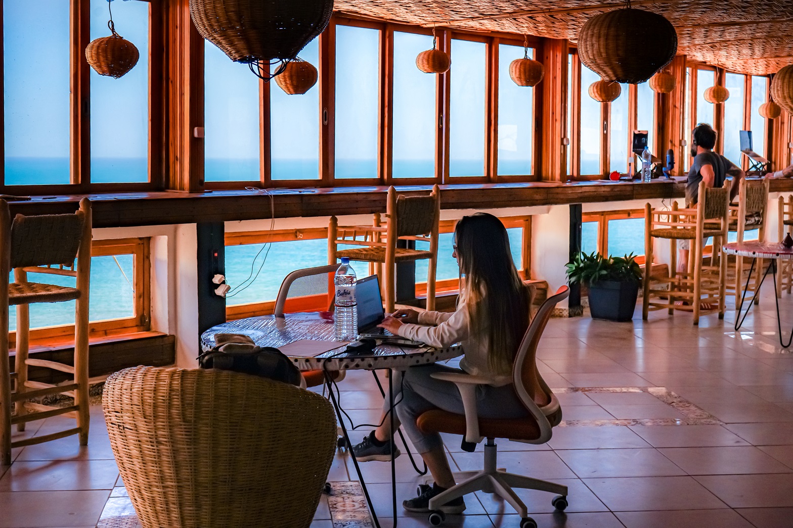 Taghazout surf camp rooftop terrace with ocean view